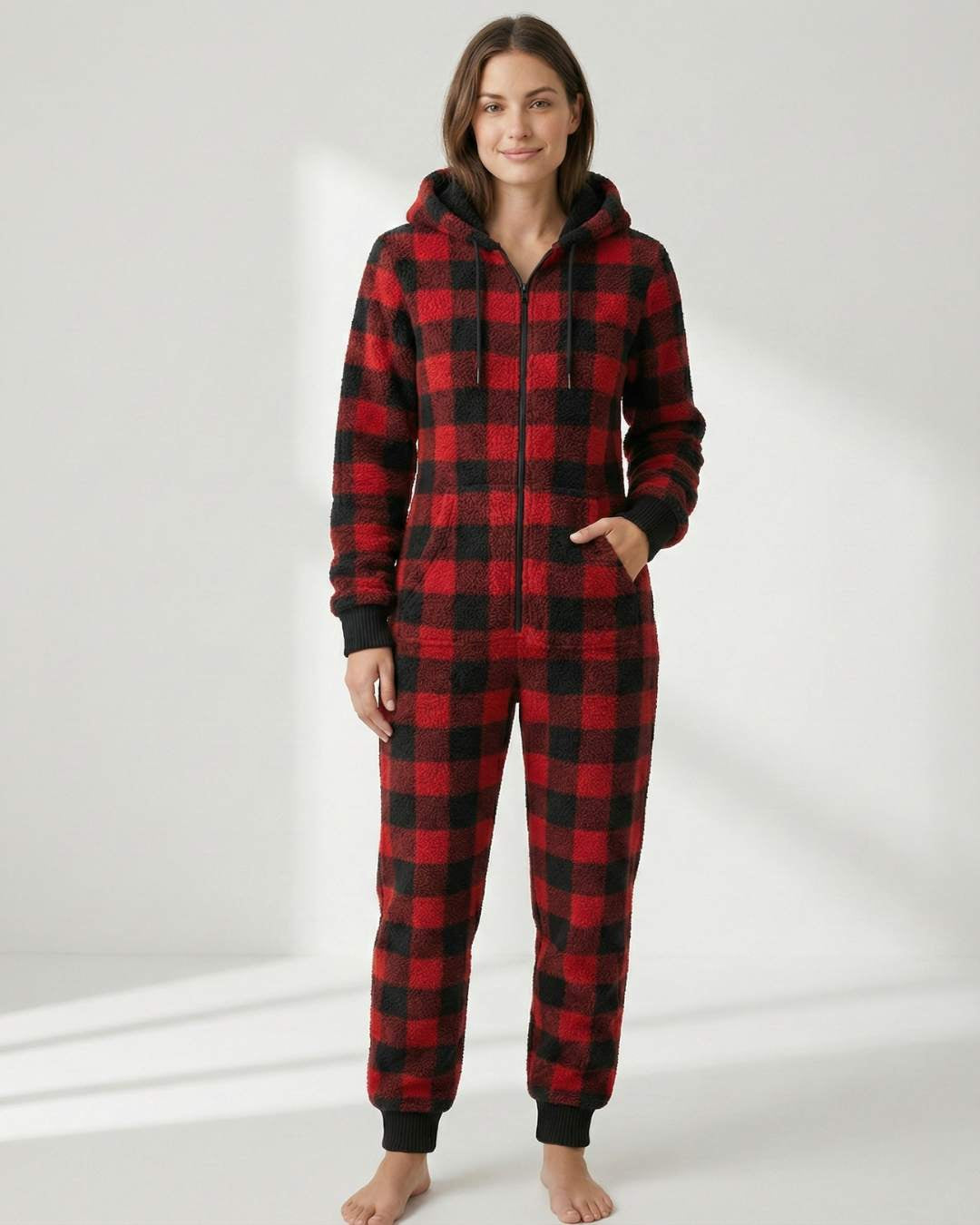 Combinaison Cocooning Premium SAINT PRAIRIE – Modèle Plaid Rouge