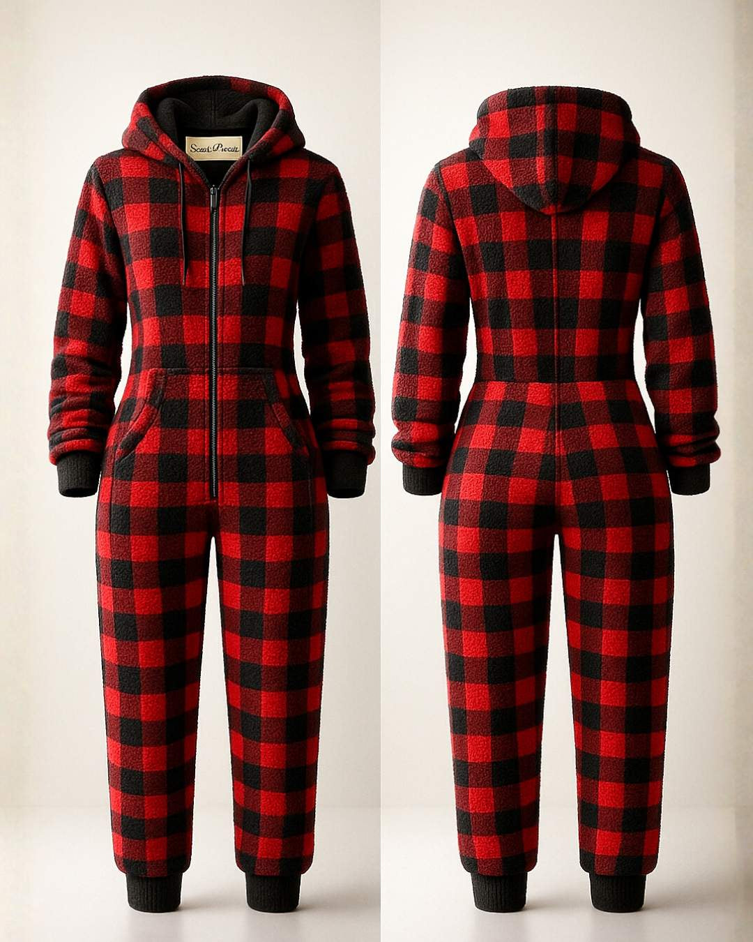 Combinaison Cocooning Premium SAINT PRAIRIE – Modèle Plaid Rouge