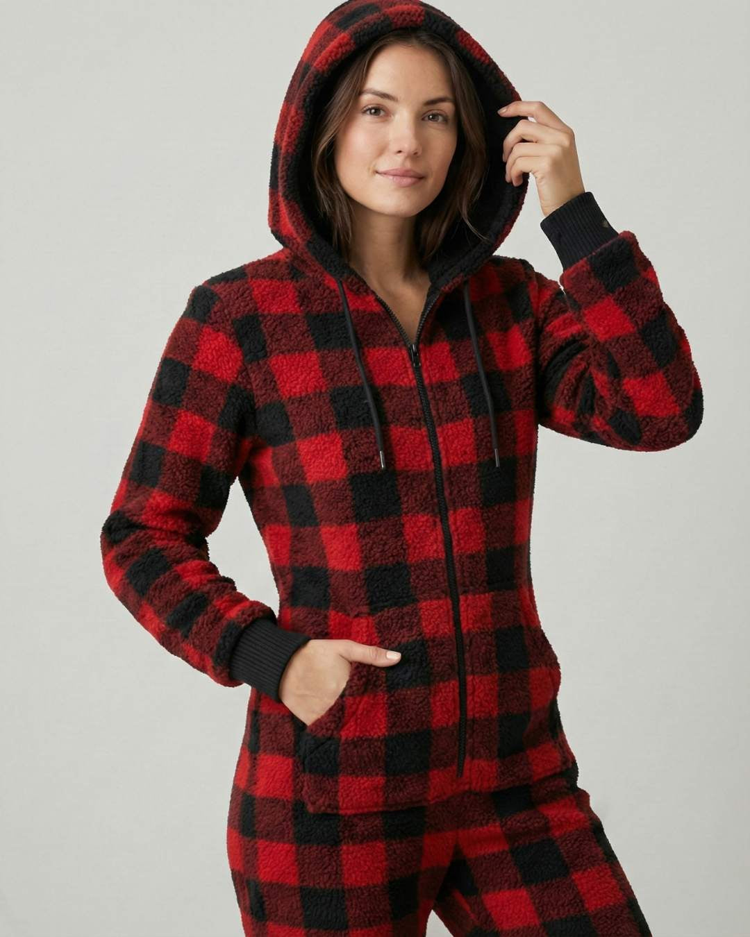 Combinaison Cocooning Premium SAINT PRAIRIE – Modèle Plaid Rouge