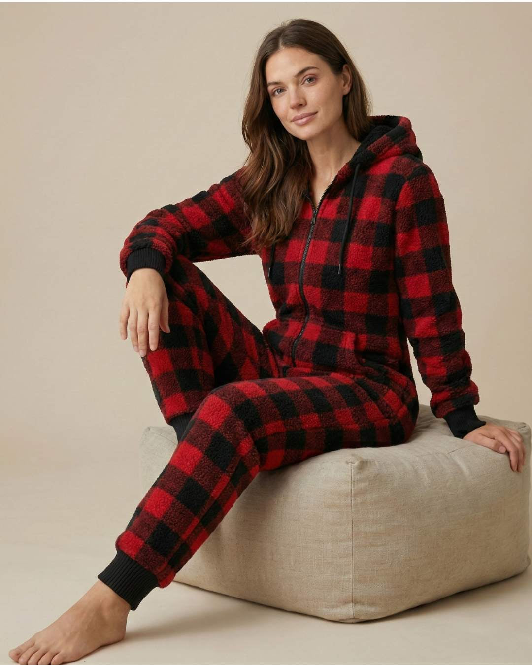 Combinaison Cocooning Premium SAINT PRAIRIE – Modèle Plaid Rouge